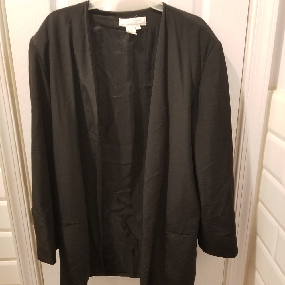 Vintage Jane Justin Black Silk Open Front Jacket Size 10